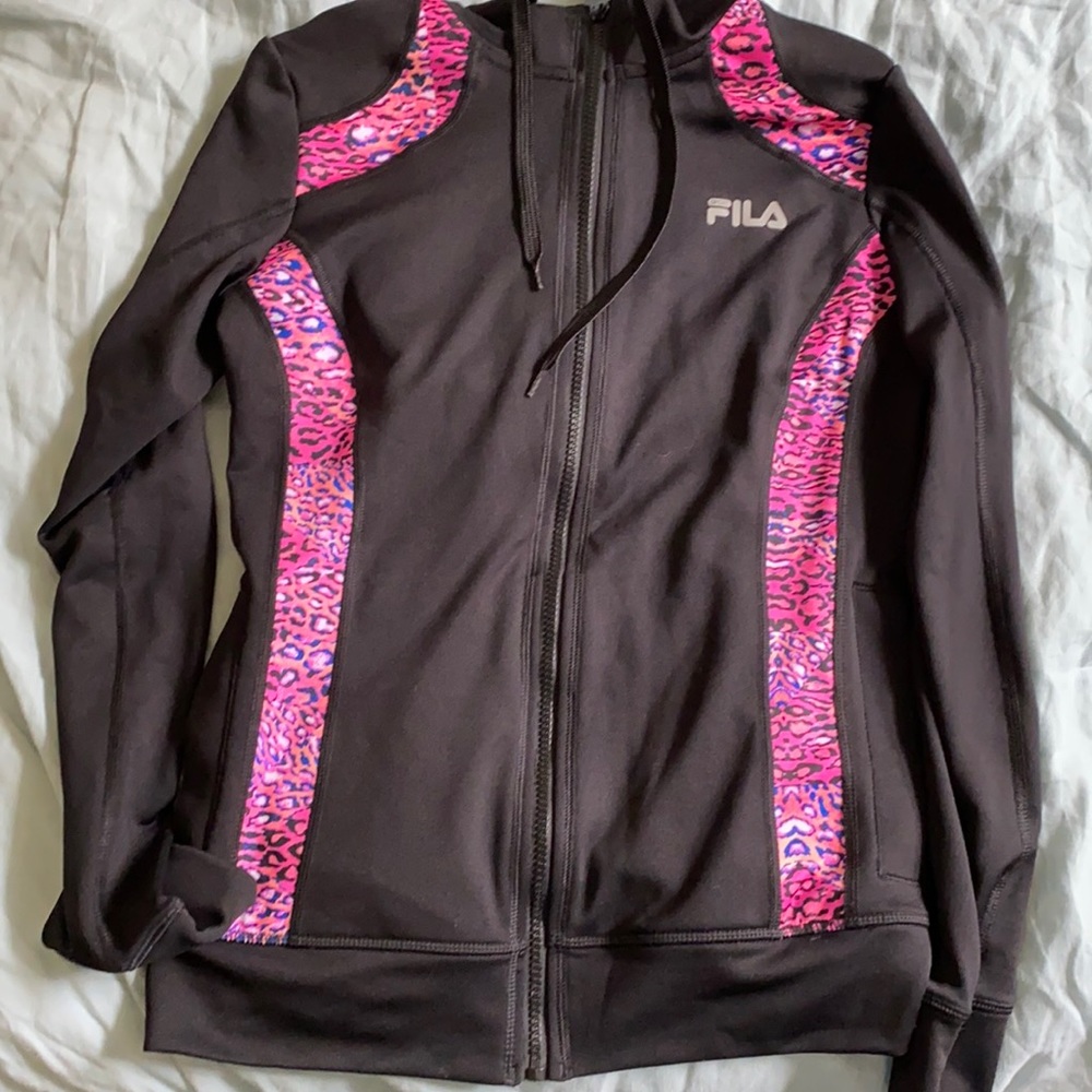 Fila sport black hoodie with pink leopard (NWOT)